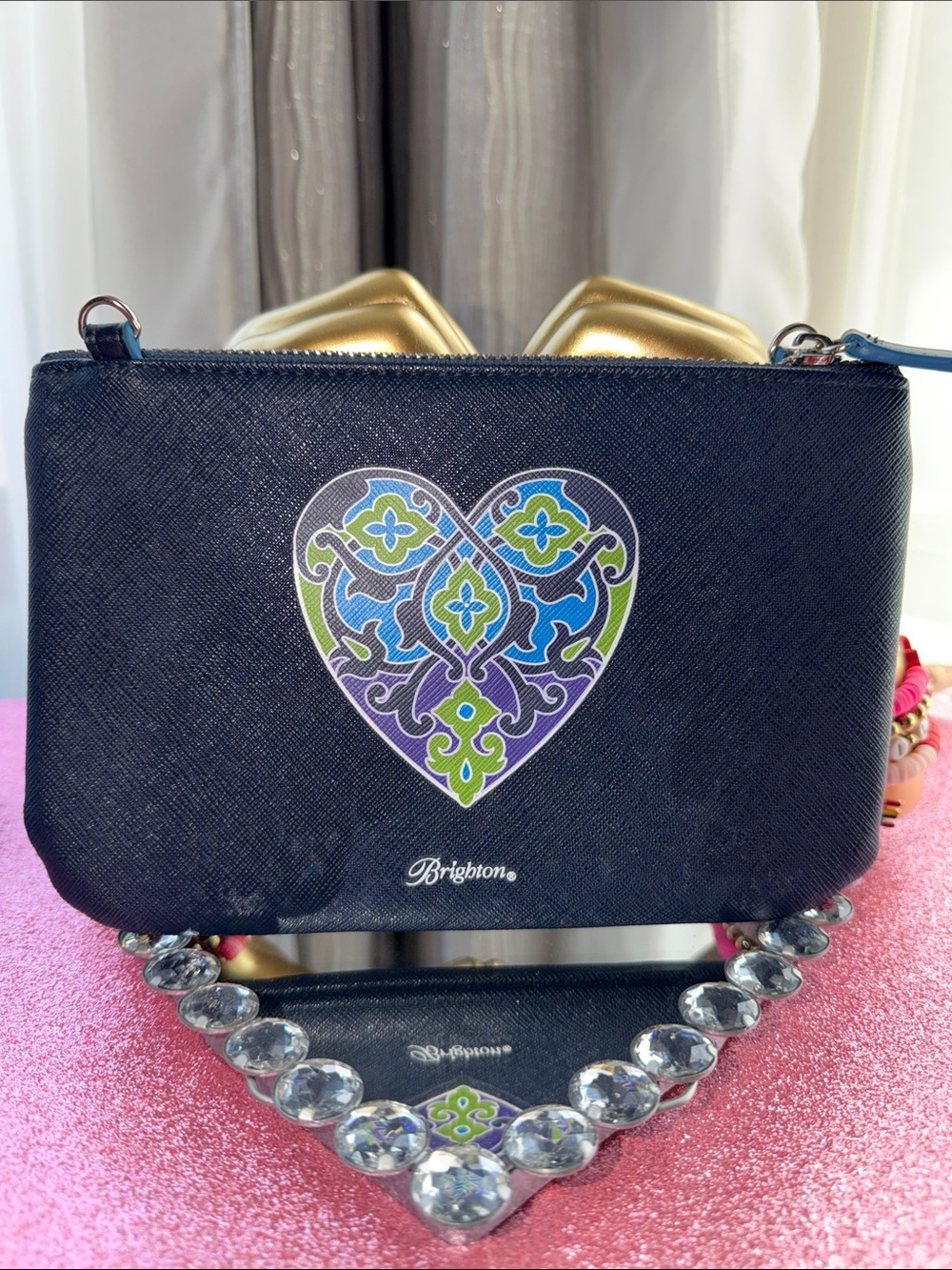 Brighton Navy Crossbody with Multicolor Heart Motif